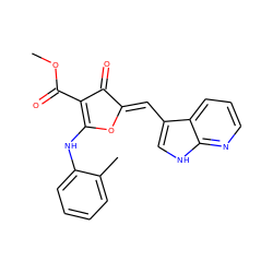 COC(=O)C1=C(Nc2ccccc2C)O/C(=C\c2c[nH]c3ncccc23)C1=O ZINC001772581286