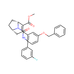 COC(=O)C1=C(c2cccc(OCc3ccccc3)c2)C[C@@H]2CC[C@H]1N2C(=O)NCc1cccc(F)c1 ZINC000036389408