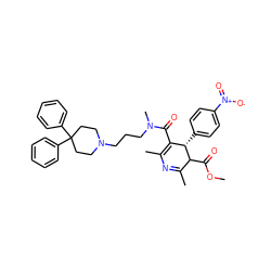 COC(=O)C1C(C)=NC(C)=C(C(=O)N(C)CCCN2CCC(c3ccccc3)(c3ccccc3)CC2)[C@@H]1c1ccc([N+](=O)[O-])cc1 ZINC000026579265