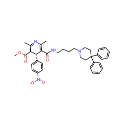 COC(=O)C1C(C)=NC(C)=C(C(=O)NCCCCN2CCC(c3ccccc3)(c3ccccc3)CC2)[C@@H]1c1ccc([N+](=O)[O-])cc1 ZINC000028758157