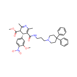 COC(=O)C1C(C)=NC(C)=C(C(=O)NCCCN2CCC(c3ccccc3)(c3ccccc3)CC2)[C@@H]1c1ccc([N+](=O)[O-])c(OC)c1 ZINC000026579129