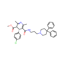 COC(=O)C1C(C)=NC(C)=C(C(=O)NCCCN2CCC(c3ccccc3)(c3ccccc3)CC2)[C@@H]1c1ccc(Cl)cc1 ZINC000026578349