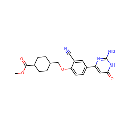 COC(=O)C1CCC(COc2ccc(-c3cc(=O)[nH]c(N)n3)cc2C#N)CC1 ZINC000095584412