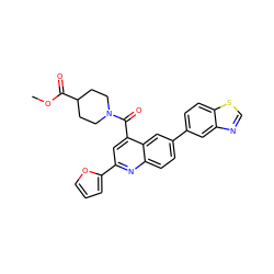 COC(=O)C1CCN(C(=O)c2cc(-c3ccco3)nc3ccc(-c4ccc5scnc5c4)cc23)CC1 ZINC000150090396