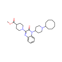 COC(=O)C1CCN(c2nc3ccccc3n(C3CCN(C4CCCCCCC4)CC3)c2=O)CC1 ZINC000114764916