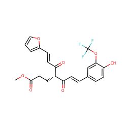 COC(=O)CC[C@@H](C(=O)/C=C/c1ccc(O)c(OC(F)(F)F)c1)C(=O)/C=C/c1ccco1 ZINC000145422966