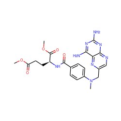 COC(=O)CC[C@H](NC(=O)c1ccc(N(C)Cc2cnc3nc(N)nc(N)c3n2)cc1)C(=O)OC ZINC000022062147
