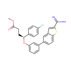 COC(=O)CC[C@H](Oc1cccc(-c2ccc3sc(C(=N)N)cc3c2)c1)c1ccc(Cl)cc1 ZINC000045355683