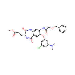 COC(=O)CC[C@H]1NC(=O)c2cc(Oc3cc(Cl)cc(N(C)C)c3)c(NC(=O)COCc3ccccc3)cc2NC1=O ZINC001772581214