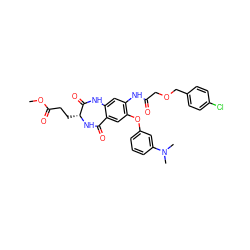 COC(=O)CC[C@H]1NC(=O)c2cc(Oc3cccc(N(C)C)c3)c(NC(=O)COCc3ccc(Cl)cc3)cc2NC1=O ZINC001772607968