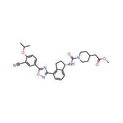 COC(=O)CC1CCN(C(=O)N[C@H]2CCc3c(-c4noc(-c5ccc(OC(C)C)c(C#N)c5)n4)cccc32)CC1 ZINC000202708211