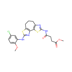 COC(=O)CCC(=O)Nc1nc2c(s1)-c1nc(Nc3cc(Cl)ccc3OC)sc1CCC2 ZINC000299824384