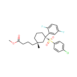 COC(=O)CCC[C@]1(C)CCC[C@](c2cc(F)ccc2F)(S(=O)(=O)c2ccc(Cl)cc2)C1 ZINC000036175681