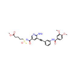 COC(=O)CCCC[S@@](C)(=O)=NC(=O)c1cnc(N)c(C#Cc2cccc(NC(=O)c3ccc(OC)c(OC)c3)c2)c1 ZINC001772576381