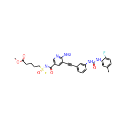 COC(=O)CCCC[S@](C)(=O)=NC(=O)c1cnc(N)c(C#Cc2cccc(NC(=O)Nc3cc(C)ccc3F)c2)c1 ZINC001772643824