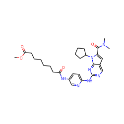 COC(=O)CCCCCCC(=O)Nc1ccc(Nc2ncc3cc(C(=O)N(C)C)n(C4CCCC4)c3n2)nc1 ZINC001772599893