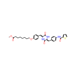 COC(=O)CCCCCCCOc1ccc(/C=c2\[nH]c(=O)/c(=C/c3ccc(NC(=O)c4cccs4)cc3)[nH]c2=O)cc1 ZINC000026575912