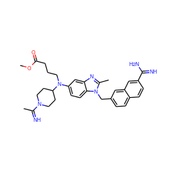 COC(=O)CCCN(c1ccc2c(c1)nc(C)n2Cc1ccc2ccc(C(=N)N)cc2c1)C1CCN(C(C)=N)CC1 ZINC000028099292