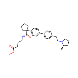 COC(=O)CCCNC(=O)C1(c2ccc(-c3ccc(CCN4CCC[C@H]4C)cc3)cc2)CCCC1 ZINC000144818935