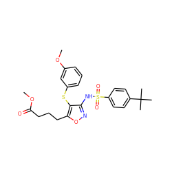 COC(=O)CCCc1onc(NS(=O)(=O)c2ccc(C(C)(C)C)cc2)c1Sc1cccc(OC)c1 ZINC000029552541