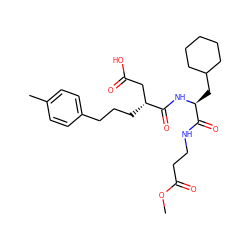 COC(=O)CCNC(=O)[C@H](CC1CCCCC1)NC(=O)[C@H](CCCc1ccc(C)cc1)CC(=O)O ZINC000013558497