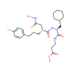 COC(=O)CCNC(=O)[C@H](CC1CCCCC1)NC(=O)[C@H](CCCc1ccc(Cl)cc1)CC(=O)NO ZINC000026664550