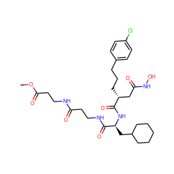 COC(=O)CCNC(=O)CCNC(=O)[C@H](CC1CCCCC1)NC(=O)[C@H](CCCc1ccc(Cl)cc1)CC(=O)NO ZINC000026403722