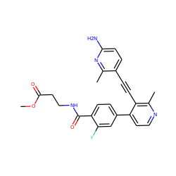 COC(=O)CCNC(=O)c1ccc(-c2ccnc(C)c2C#Cc2ccc(N)nc2C)cc1F ZINC000202386163