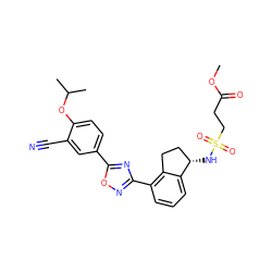 COC(=O)CCS(=O)(=O)N[C@H]1CCc2c(-c3noc(-c4ccc(OC(C)C)c(C#N)c4)n3)cccc21 ZINC000202710237