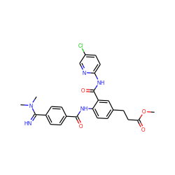 COC(=O)CCc1ccc(NC(=O)c2ccc(C(=N)N(C)C)cc2)c(C(=O)Nc2ccc(Cl)cn2)c1 ZINC000036126795