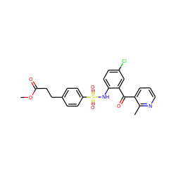 COC(=O)CCc1ccc(S(=O)(=O)Nc2ccc(Cl)cc2C(=O)c2cccnc2C)cc1 ZINC000113626227