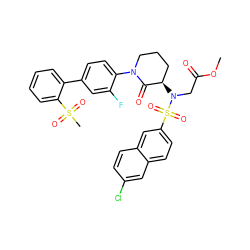 COC(=O)CN([C@@H]1CCCN(c2ccc(-c3ccccc3S(C)(=O)=O)cc2F)C1=O)S(=O)(=O)c1ccc2cc(Cl)ccc2c1 ZINC000029125735