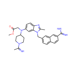 COC(=O)CN(c1ccc2nc(C)n(Cc3ccc4ccc(C(=N)N)cc4c3)c2c1)C1CCN(C(C)=N)CC1 ZINC000028017021