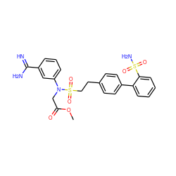 COC(=O)CN(c1cccc(C(=N)N)c1)S(=O)(=O)CCc1ccc(-c2ccccc2S(N)(=O)=O)cc1 ZINC000026842401