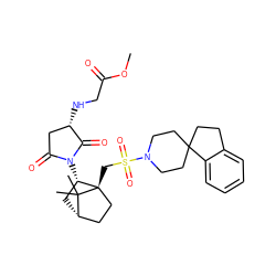 COC(=O)CN[C@H]1CC(=O)N([C@H]2C[C@H]3CC[C@]2(CS(=O)(=O)N2CCC4(CCc5ccccc54)CC2)C3(C)C)C1=O ZINC000028226294