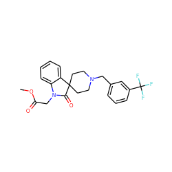 COC(=O)CN1C(=O)C2(CCN(Cc3cccc(C(F)(F)F)c3)CC2)c2ccccc21 ZINC000028528378