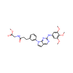 COC(=O)CNC(=O)CCc1cccc(-n2ccc3cnc(Nc4cc(OC)c(OC)c(OC)c4)nc32)c1 ZINC000036348637