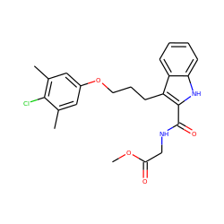 COC(=O)CNC(=O)c1[nH]c2ccccc2c1CCCOc1cc(C)c(Cl)c(C)c1 ZINC001772652334