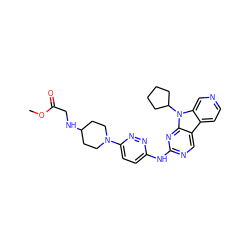 COC(=O)CNC1CCN(c2ccc(Nc3ncc4c5ccncc5n(C5CCCC5)c4n3)nn2)CC1 ZINC000169706925