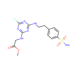 COC(=O)CNc1nc(F)nc(NCCc2ccc(S(N)(=O)=O)cc2)n1 ZINC000096940380