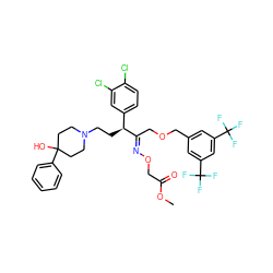 COC(=O)CO/N=C(\COCc1cc(C(F)(F)F)cc(C(F)(F)F)c1)[C@@H](CCN1CCC(O)(c2ccccc2)CC1)c1ccc(Cl)c(Cl)c1 ZINC000095544656