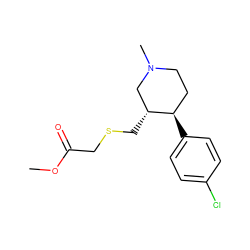 COC(=O)CSC[C@@H]1CN(C)CC[C@H]1c1ccc(Cl)cc1 ZINC000013677466