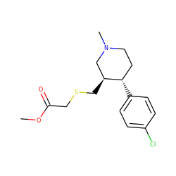 COC(=O)CSC[C@H]1CN(C)CC[C@@H]1c1ccc(Cl)cc1 ZINC000013584827