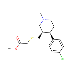 COC(=O)CSC[C@H]1CN(C)CC[C@H]1c1ccc(Cl)cc1 ZINC000013677489