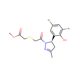 COC(=O)CSCC(=O)N1N=C(C)C[C@@H]1c1cc(Br)cc(Br)c1O ZINC000103267764