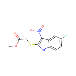 COC(=O)CSc1[nH]c2ccc(F)cc2c1[N+](=O)[O-] ZINC000000198964