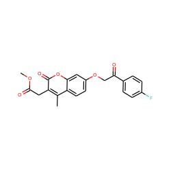 COC(=O)Cc1c(C)c2ccc(OCC(=O)c3ccc(F)cc3)cc2oc1=O ZINC000001132276