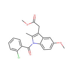 COC(=O)Cc1c(C)n(C(=O)c2ccccc2Cl)c2ccc(OC)cc12 ZINC000026377669