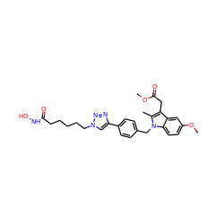 COC(=O)Cc1c(C)n(Cc2ccc(-c3cn(CCCCCC(=O)NO)nn3)cc2)c2ccc(OC)cc12 ZINC001772623027