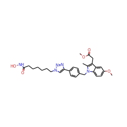 COC(=O)Cc1c(C)n(Cc2ccc(-c3cn(CCCCCCC(=O)NO)nn3)cc2)c2ccc(OC)cc12 ZINC001772651576